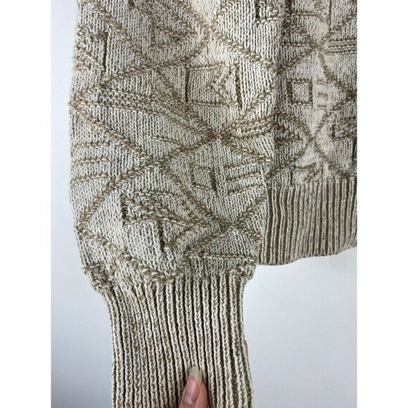 Vintage 3D Knit Grandpa/Dad Sweater 80s/90s Beige Tan Oversized Small S - Picture 5 of 5